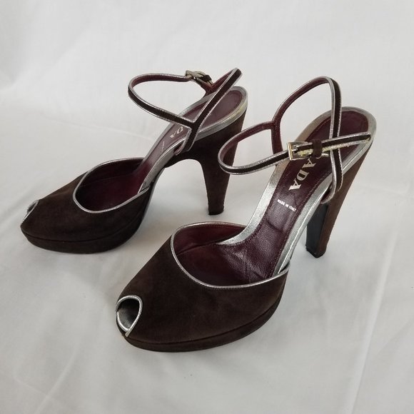 PRADA Suede Peep-Toe Pumps - Picture 2 of 7